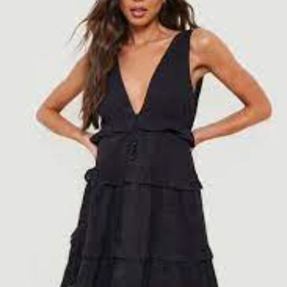 Sage The Label Womens Size XS Demeter Tiered Midi Dress Navy Blue V-Neck NEW! - Picture 1 of 12